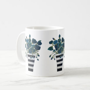 Taza De Café Flores azules con Bello Artes rayado del florero