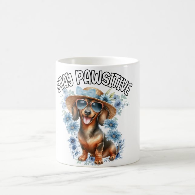 Taza De Café Flores azules de perro de Dachshund (Centro)