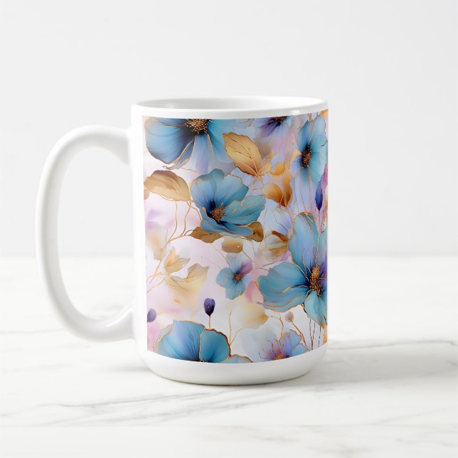 Taza De Café Flores azules etéreas en tintas de alcohol de past (Izquierda)