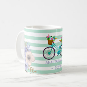 Taza De Café Flores azules modernas en bicicleta