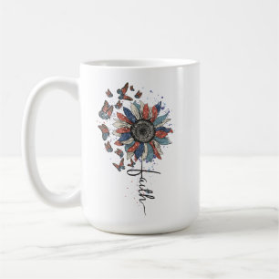 TAZA DE CAFÉ FLORES AZULES ROJOS CON MARIPOSAS