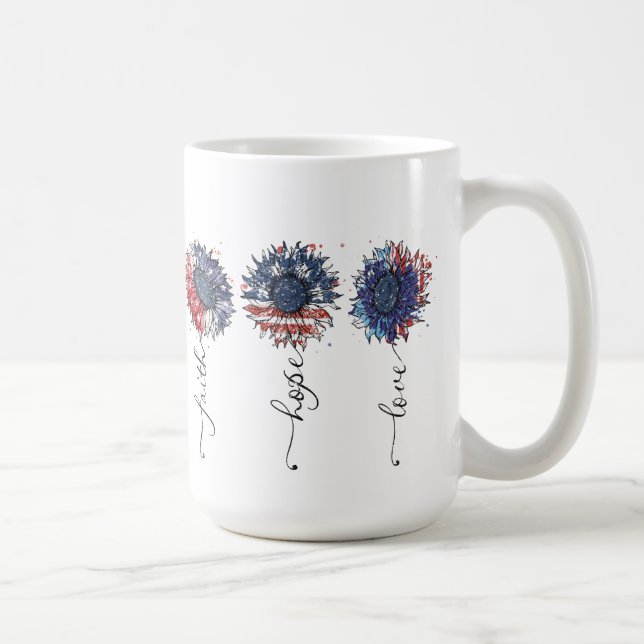 TAZA DE CAFÉ FLORES AZULES ROJOS PATRIOTAS (Derecha)