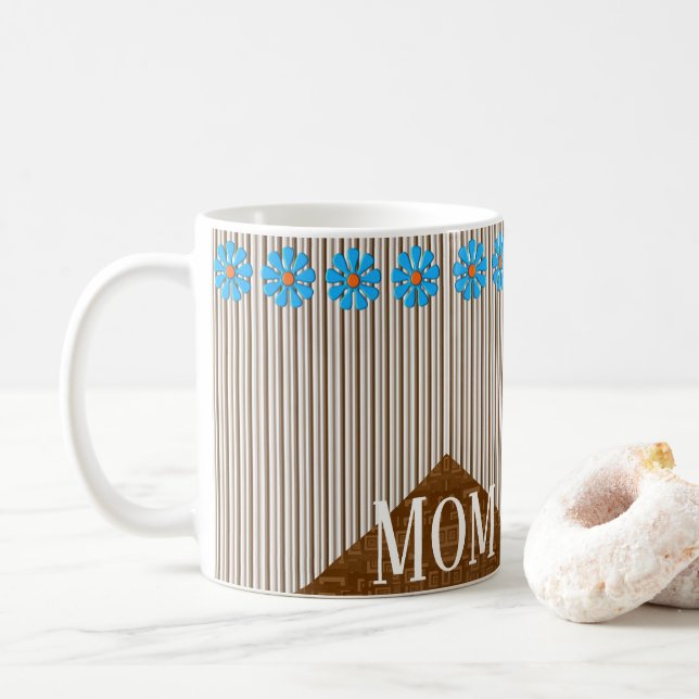 Taza De Café Flores azules Stripe Mug (Con donut)