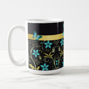 Taza De Café Flores azules, vides y mariposas