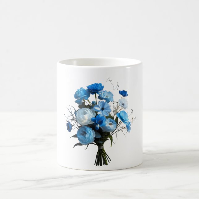 Taza De Café Flores azules y blancas (Centro)