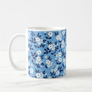 Taza De Café Flores azules y blancas: vintage