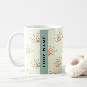 Taza De Café Flores Azules y Rojas, Azul, Tu Nombre