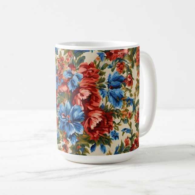 Taza De Café Flores azules y rojas exuberantes italianas con ho (Anverso derecho)