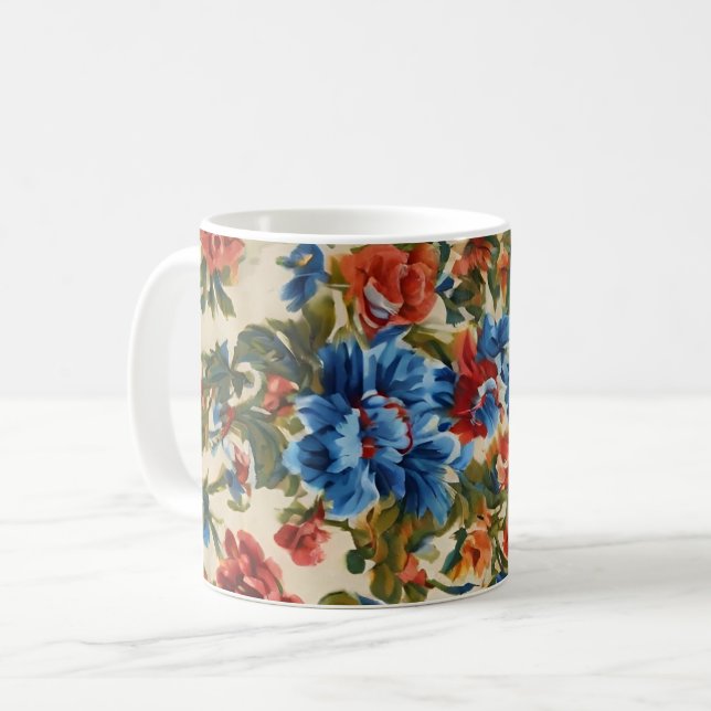 Taza De Café Flores azules y rojas exuberantes italianas con ho (Anverso izquierdo)