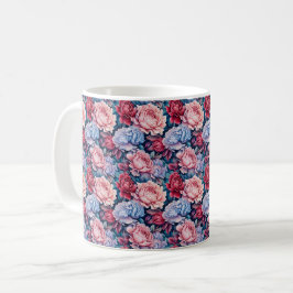 Taza De Café Flores azules y rosas