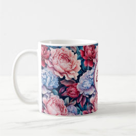 Taza De Café Flores azules y rosas personalizadas