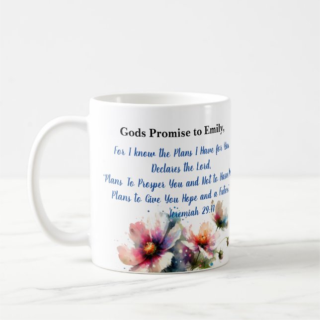 Taza De Café Flores Biblia Verse Jeremiah 29:11 Personalizar (Izquierda)