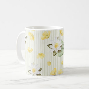 Taza De Café Flores Blancas Amarillas Rayas