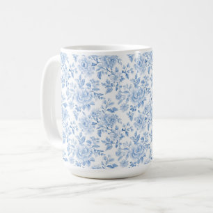 Taza De Café Flores blancas azules románticas