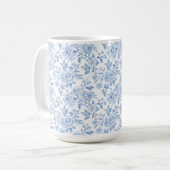 Taza De Café Flores blancas azules románticas (Anverso izquierdo)