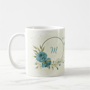 Taza De Café flores blancas azules verde