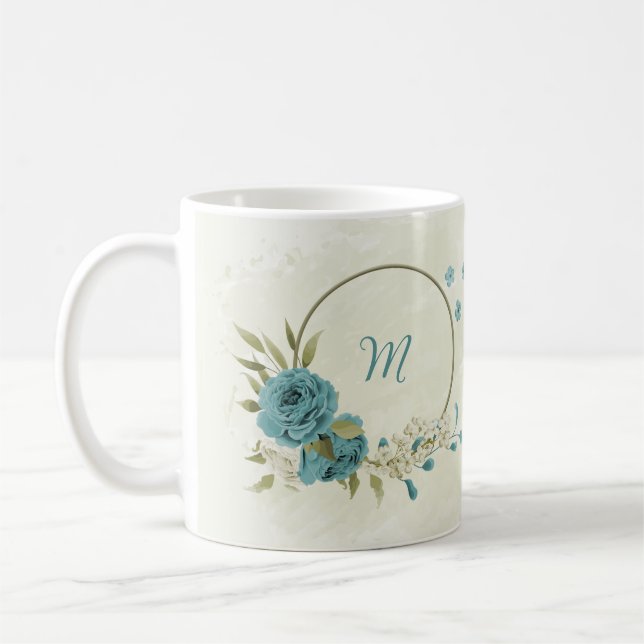 Taza De Café flores blancas azules verde (Izquierda)