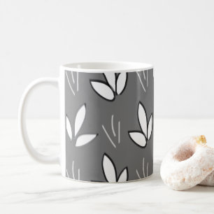Taza De Café Flores blancas color agua gris elegante