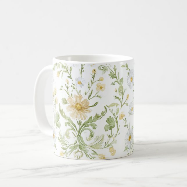 Taza De Café Flores blancas crema   (Anverso izquierdo)