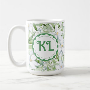 Taza De Café Flores blancas de color de agua de bonito personal