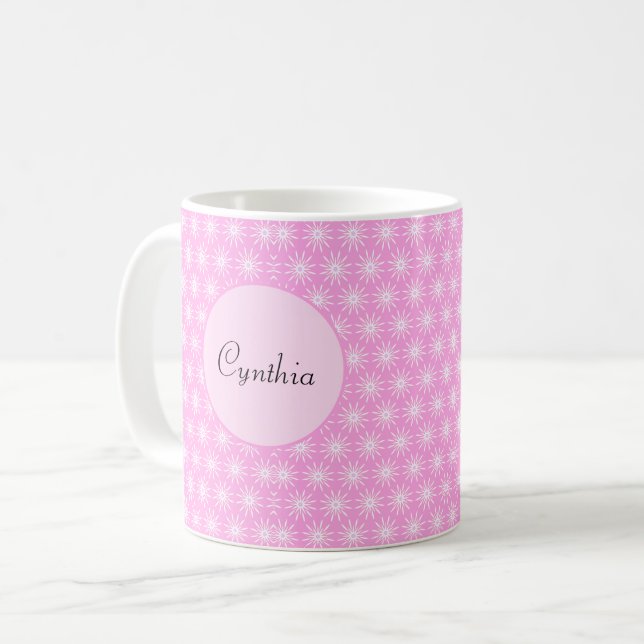 Taza De Café Flores blancas de estreno en rosa (Anverso izquierdo)