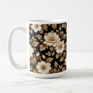 Taza De Café Flores blancas de fondo negro