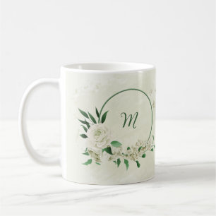 Taza De Café Flores blancas de marfil romántico