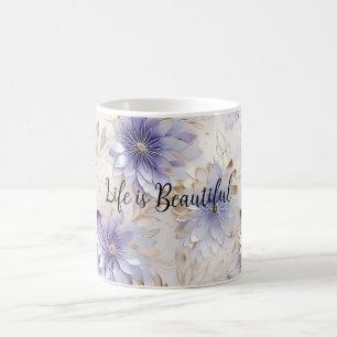 Taza De Café Flores blancas de perla morada de oro de bonito