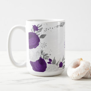 Taza De Café flores blancas moradas plata botánico boda
