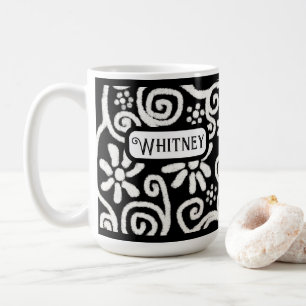 Taza De Café Flores blancas negras y negras personalizadas