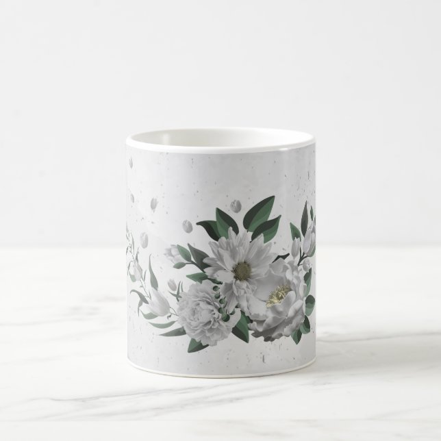 Taza De Café flores blancas románticas vegetación (Centro)