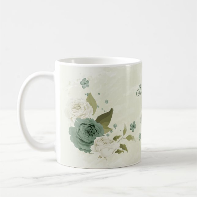 Taza De Café flores blancas verde salvia  (Izquierda)