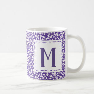 Taza De Café Flores blancas violetas moradas ramas florales