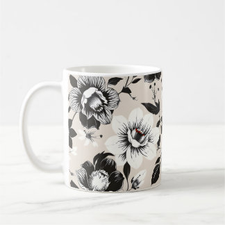 Taza De Café Flores blancas y negras 