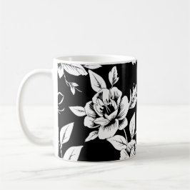 Taza De Café Flores blancas y negras