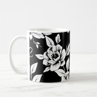 Taza De Café Flores blancas y negras