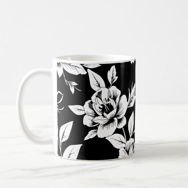 Taza De Café Flores blancas y negras (Izquierda)