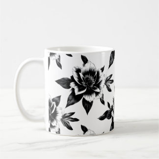 Taza De Café Flores blancas y negras 