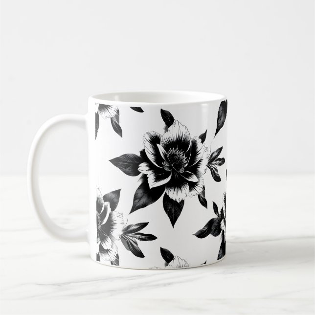 Taza De Café Flores blancas y negras  (Izquierda)