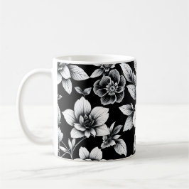 Taza De Café Flores blancas y negras