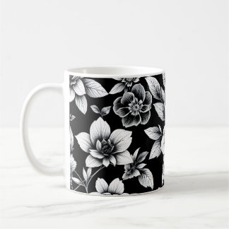 Taza De Café Flores blancas y negras 