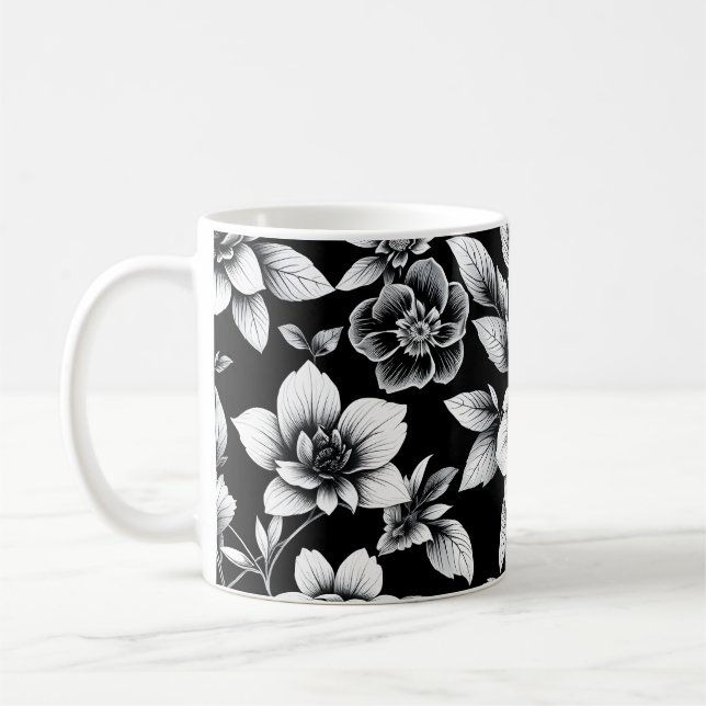 Taza De Café Flores blancas y negras  (Izquierda)