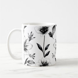 Taza De Café Flores blancas y negras