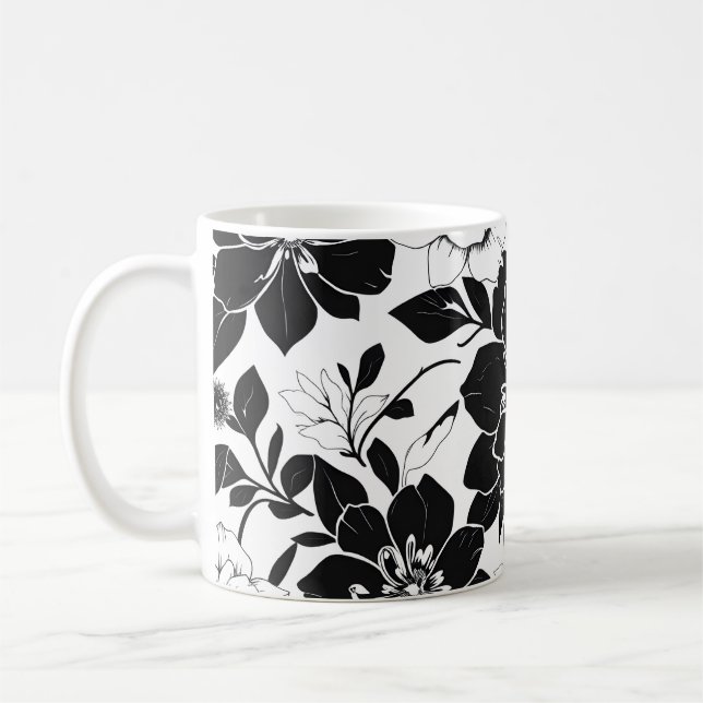 Taza De Café Flores blancas y negras (Izquierda)