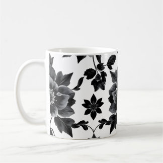 Taza De Café Flores blancas y negras
