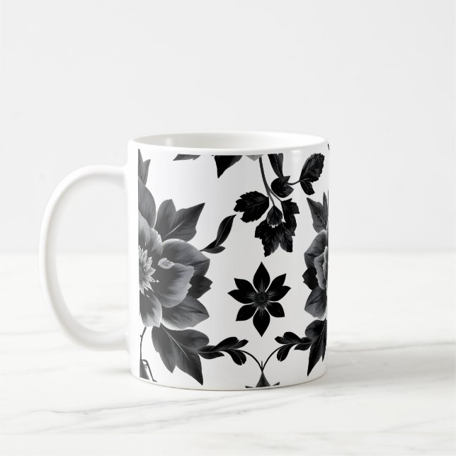 Taza De Café Flores blancas y negras (Izquierda)