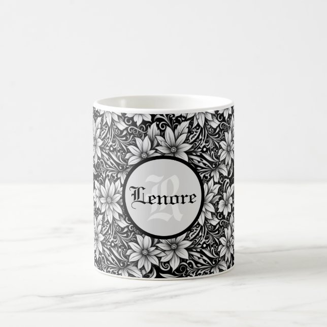 Taza De Café Flores blancas y negras (Centro)