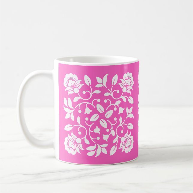 Taza De Café Flores blancas y rosadas calientes (Izquierda)
