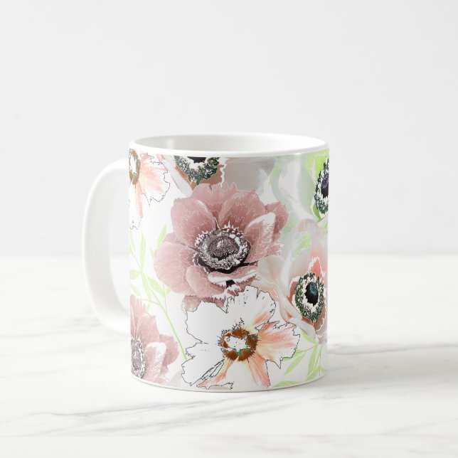 Taza De Café Flores blancas y rosas. (Anverso izquierdo)
