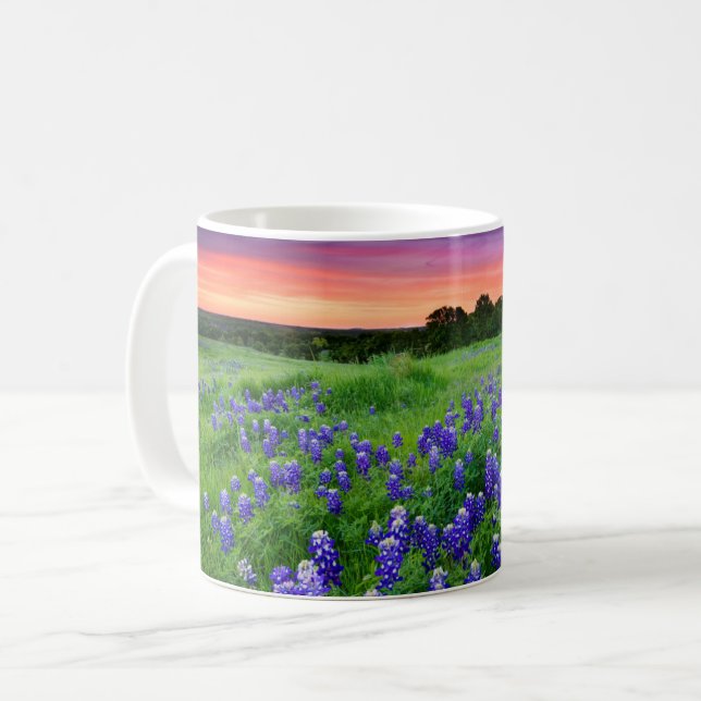 Taza De Café Flores | Bluebonnets en Sunset Texas (Anverso izquierdo)